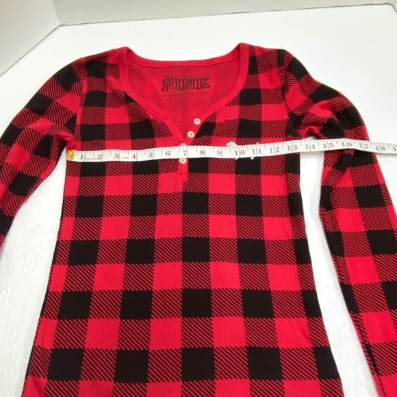 Pink Victoria’s Secret pajama top red and black plaid size X small 4 buttons - Picture 6 of 9